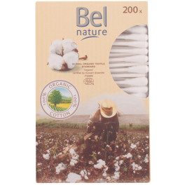 Cotonetes de papelão de algodão orgânico Bel Nature Ecocert 200 peças unissex