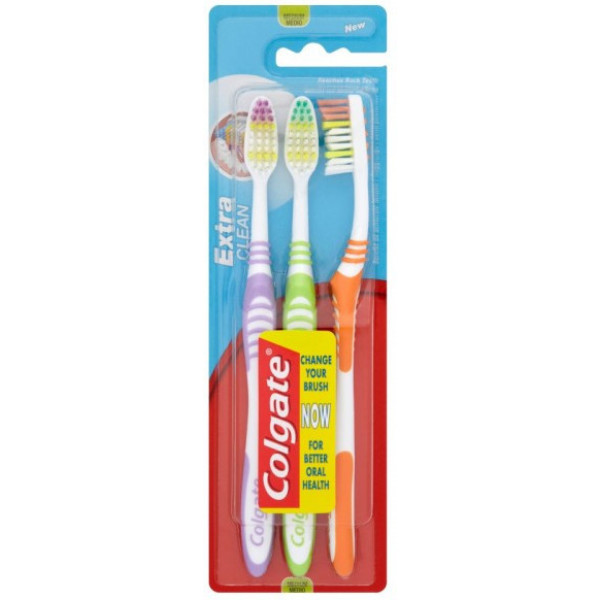 Escova de dentes Colgate Extra Clean média 3 unidades unissex