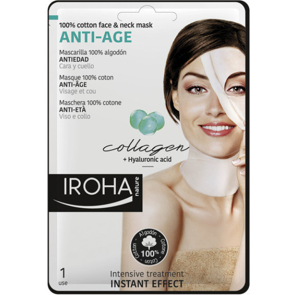 Iroha Nature 100% Coton Masque Visage & Cou Collagène-antiage 1 Usage Femme