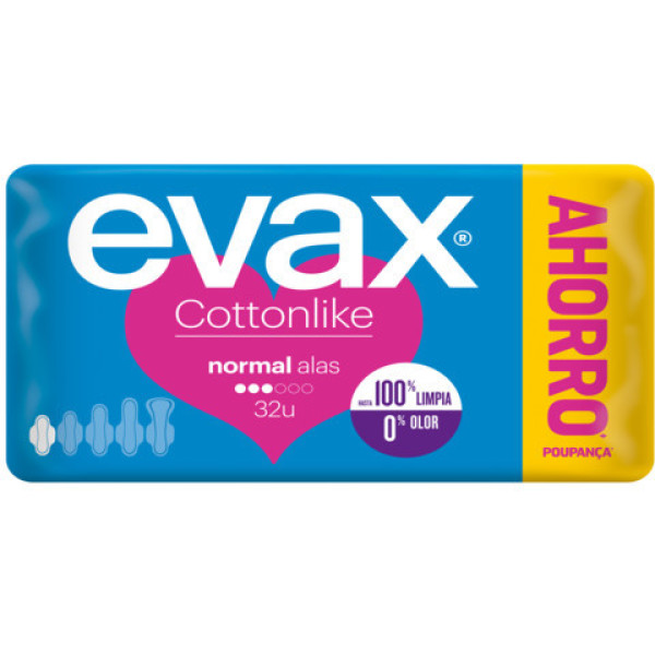 Evax Cottonlike Compresses Normal Wings 32 Units Woman