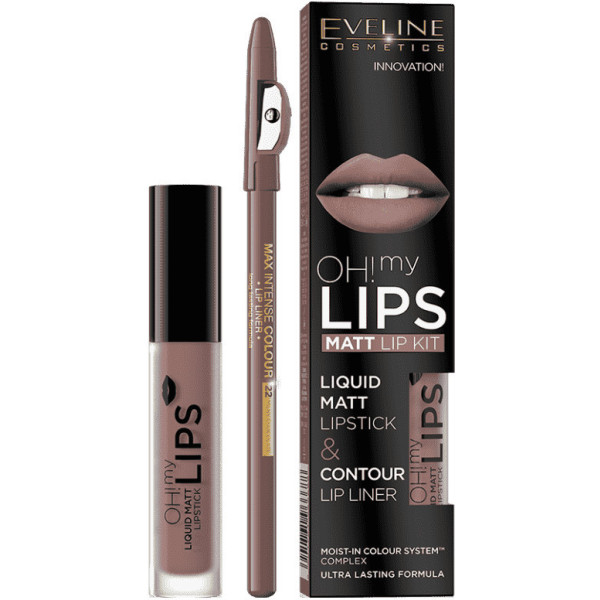 Eveline Oh! My Lips Matt Lip Kit Liquid Matt Lipstick And Contour Lip Liner 02 Milky Chocolate