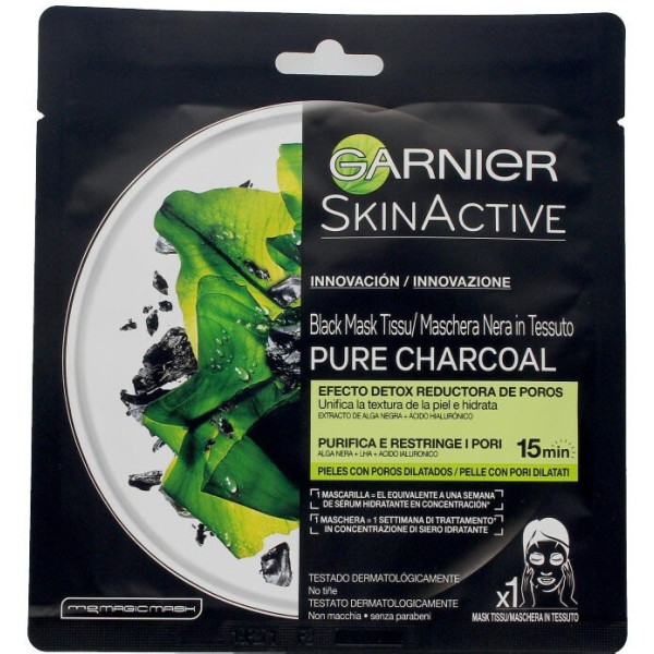 Garnier Pure Charcoal Black Mask Tissu Detox Effect Mujer