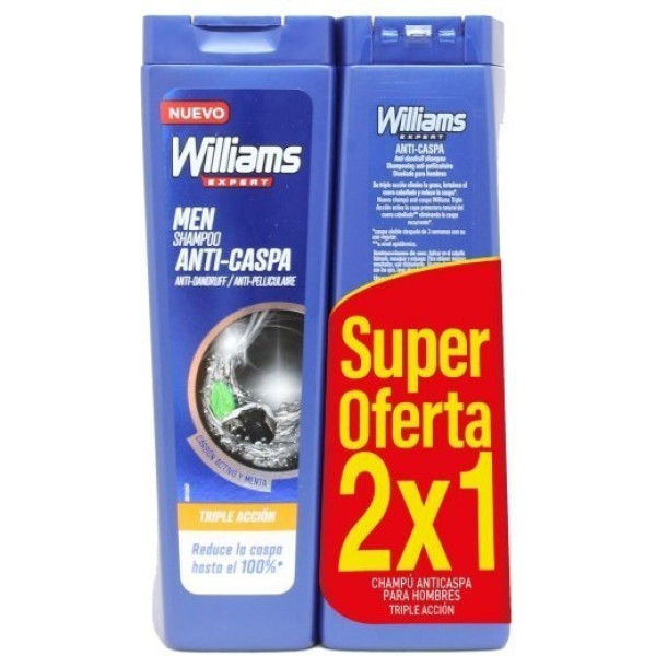 Williams Antiforfora Charcoal Shampoo X3 Action Lotto 2 Pezzi Uomo