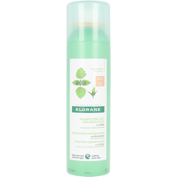 Klorane droogshampoo met brandnetelolie controle vettig donker haar 150 ml unisex