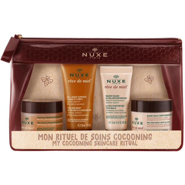 Nuxe Reve De Miel Gesichtsbalsam 15 ml + Reinigungsgel 30 ml + Körperbalsam 30 ml + Peeling 30 ml