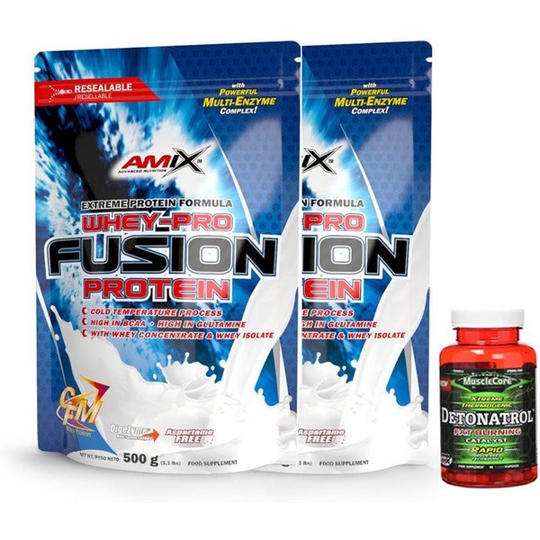 Pack Amix Whey-Pro Fusion Doypack 2 bolsas x 500 gr + MuscleCore Detonatrol Fat Burner 30 caps