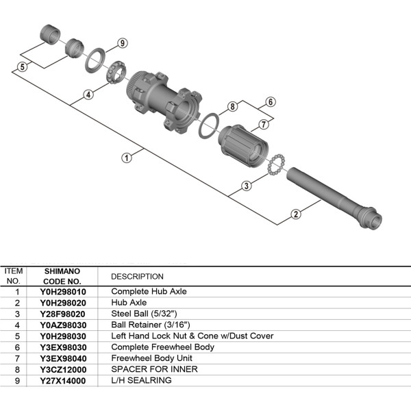 Shimano Axle Hub Complete Rear 142mm Wh-rx570-tl-r12
